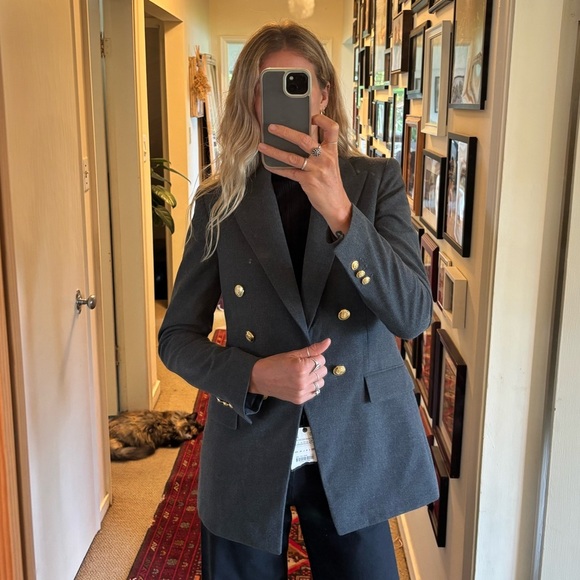 Zara Grey Gray Double Breasted Knit Wool Like Structured Military Blazer Jacket - Picture 5 of 16
